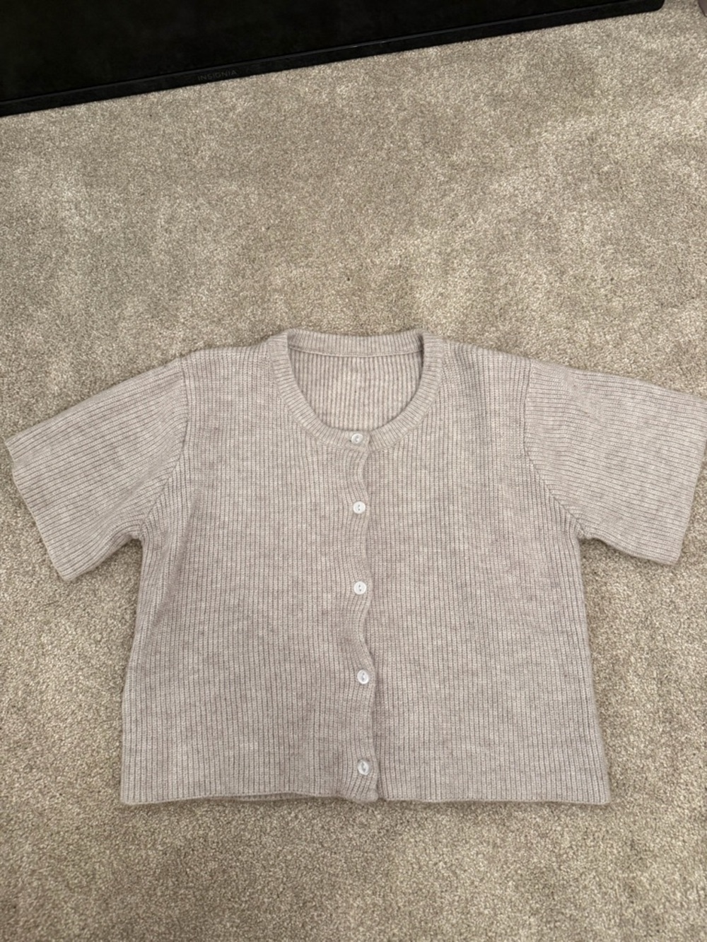 Kids Short-Sleeve Button Cardigan - Beige